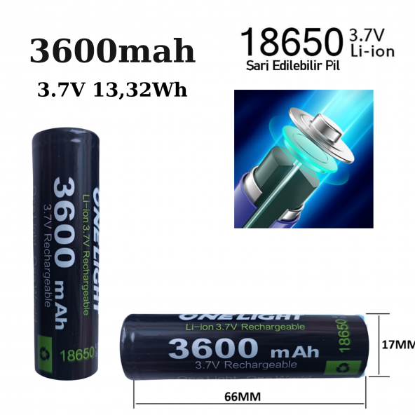 18650 şarjlı pil 3600mah