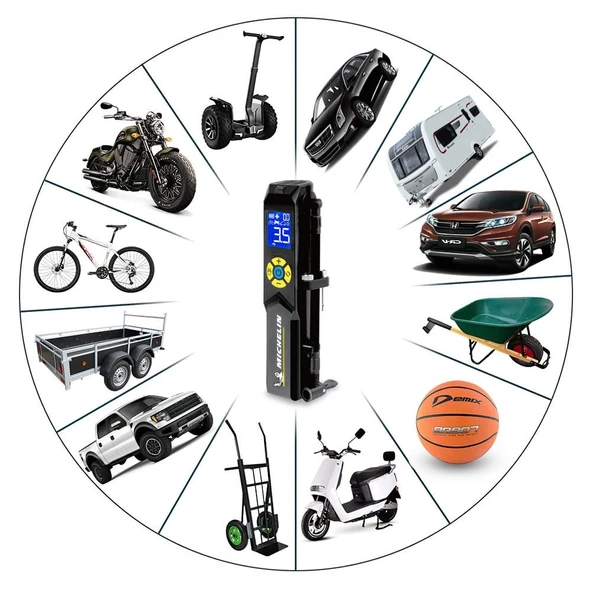 Michelin MC33382 Şarjlı Li-ion 150PSI Taşınabilir Dijital Basınç Göstergeli Led Aydınlatmalı Lastik Şişirme Pompası - 8