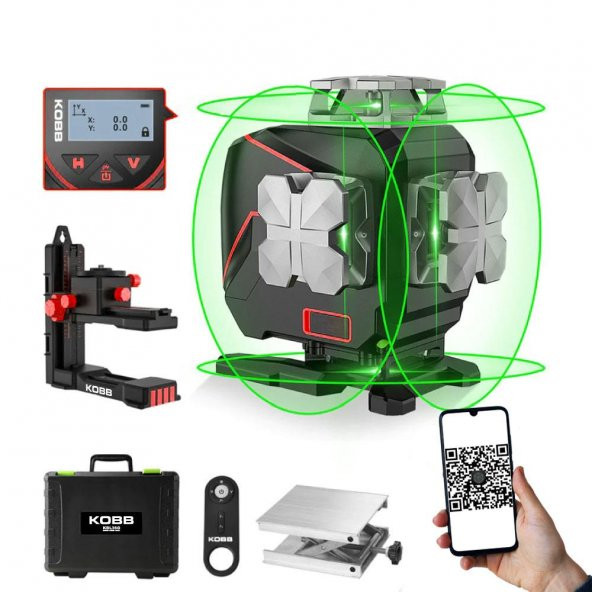 KOBB KBL36G Profesyonel Li-ion Şarjlı 4X360⁰ LCD Ekran Otomatik Hizalamalı Yeşil Çapraz Çizgi Lazer Distomat - 6