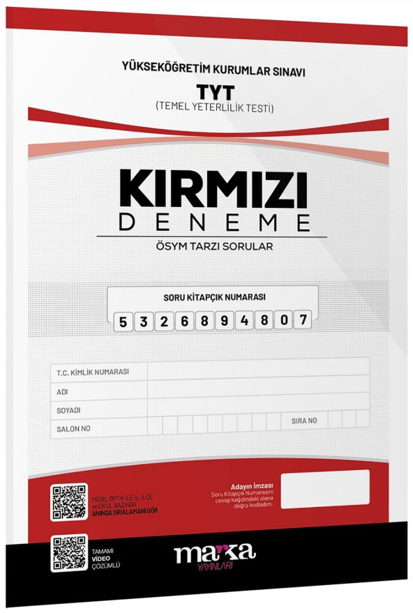 TYT Yeni Nesil Tamamı Video Çözümlü Kırmızı Deneme Marka Yayınları