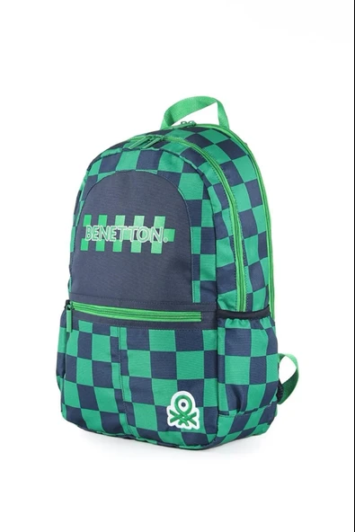 United Colors of Benetton Çift Bölmeli Okul Sırt Çantası Kareli Yeşil / 03773 - Resim 4