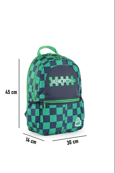United Colors of Benetton Çift Bölmeli Okul Sırt Çantası Kareli Yeşil / 03773 - Resim 5