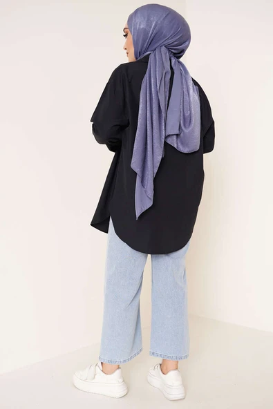 Yakası Taş Detaylı Gömlek Siyah - Resim 3