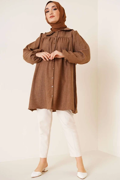 Bebe Yaka Gömlek Kahve - 2