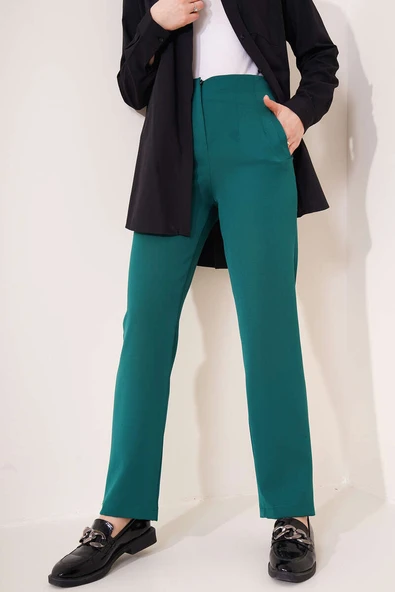 Ütü Çizgili Dar Paça Pantolon Zümrüt - Resim 2
