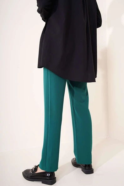 Ütü Çizgili Dar Paça Pantolon Zümrüt - Resim 3