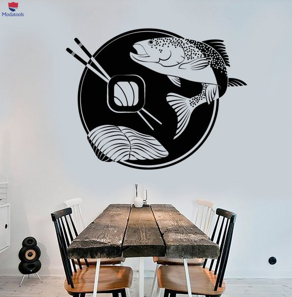 Dekorasyon Cam Duvar Sticker Sushi Bar Balık Japon Yemekleri Asya Restoranı Çıkartmaları Benzersiz Hediyelik