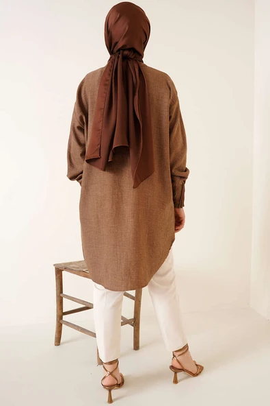 Nervür Detaylı Salaş Gömlek Kahve - Resim 3