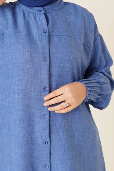 Nervür Detaylı Salaş Gömlek İndigo - Resim 4