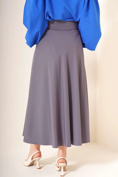 Kalın Kemerli Kloş Etek Kayrak Grisi - Resim 3