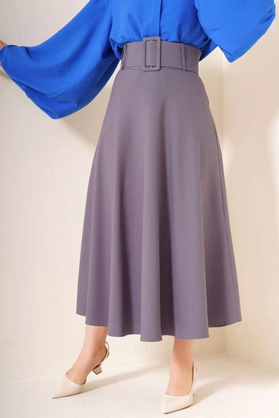 Kalın Kemerli Kloş Etek Kayrak Grisi ürün görseli 1