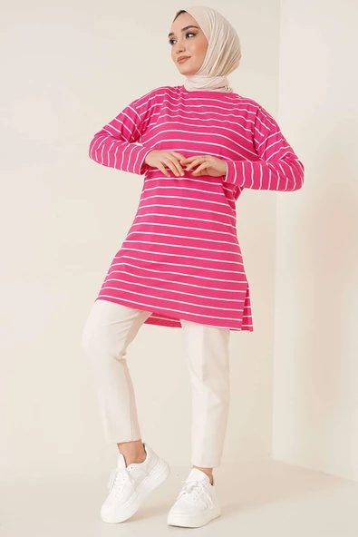 Şeritli Tunik Pembe