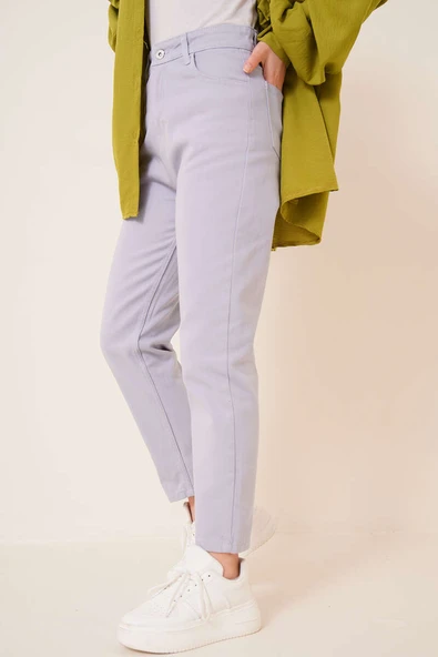 Düz Boyfriend Lavanta Mavisi Pantolon - Resim 3