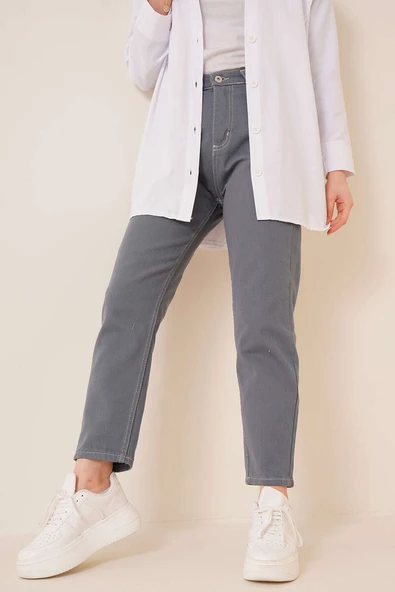 Düz Boyfriend Petrol Yeşili Pantolon - Resim 2