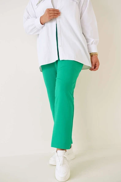 Bel Lastikli İki İplik Büyük Beden Pantolon Yeşil ürün görseli 1