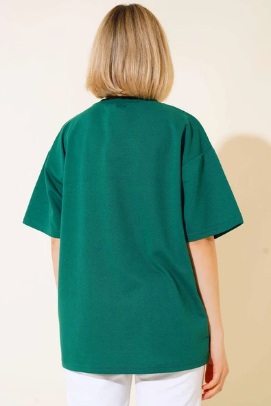 Basic Oversize Tshirt Zümrüt Yeşil - 3
