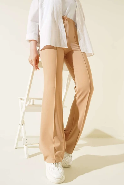 Tek Düğmeli Çımalı Pantolon Latte ürün görseli 1