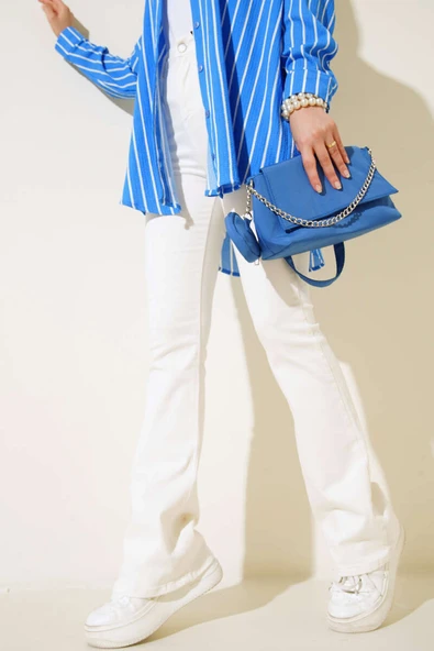 Yüksel Bel İspanyol Paça Pantolon Ekru - Resim 2