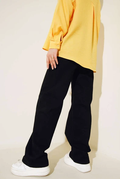 Yüksel Bel Palazzo Pantolon Siyah - Resim 3