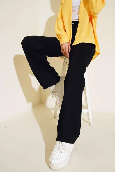 Yüksel Bel Palazzo Pantolon Siyah ürün görseli 1