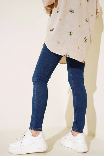 Yüksek Bel Dar Paça Pantolon Kot - Resim 3