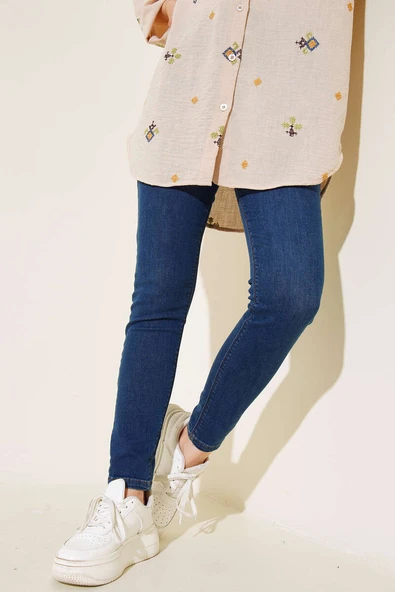 Yüksek Bel Dar Paça Pantolon Kot - Resim 2