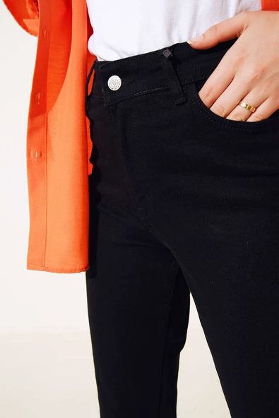 Geniş Paça Kot Pantolon Siyah - Resim 4