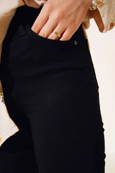 Yüksek Bel Dar Paça Pantolon Siyah - Resim 4