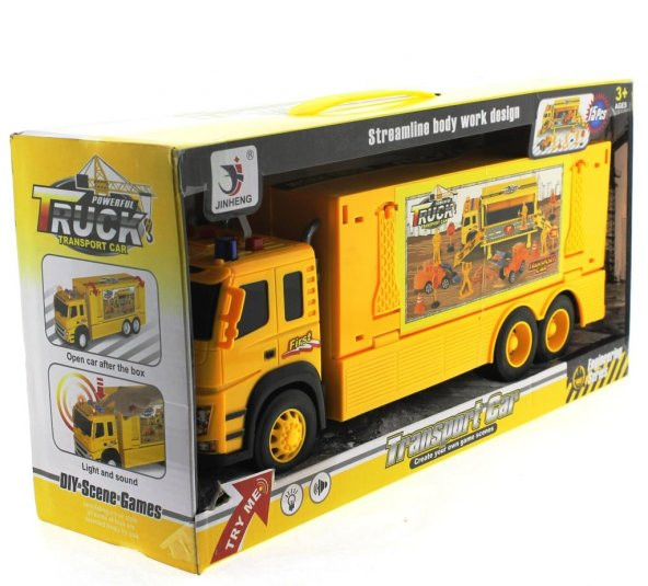 Sürtmeli Sesli ve Işıklı İş Makinesi Taşıyıcı Sarı Tır - 4