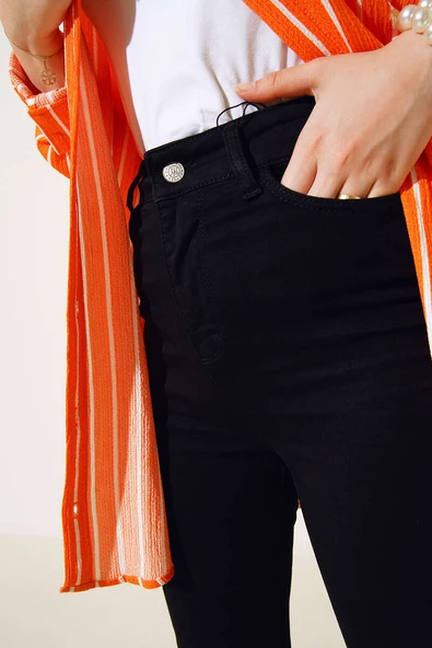Yüksek Bel İspanyol Paça Pantolon Siyah - Resim 4