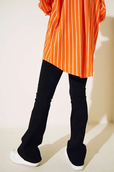 Yüksek Bel İspanyol Paça Pantolon Siyah - Resim 3