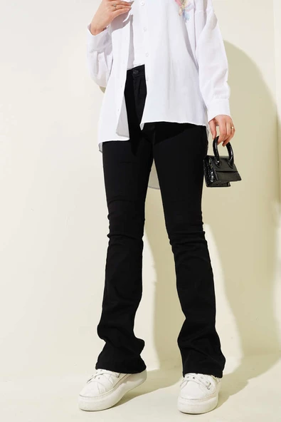 İspanyol Bol Paça Pantolon Siyah - Resim 2