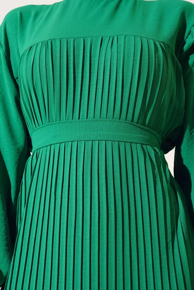 Kuşaklı Pliseli Prenses Elbise Benetton - Resim 4