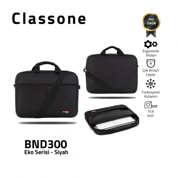 Classone Bnd300 15,6 Inç Laptop Notebook El Çantası Siyah +T300 Kablosuz Mouse - 7