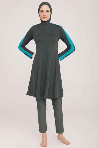 Metal Armalı Likralı Tesettür Mayo Antrasit - Resim 2