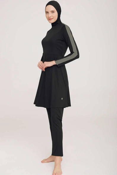 Metal Armalı Likralı Tesettür Mayo Siyah - 2