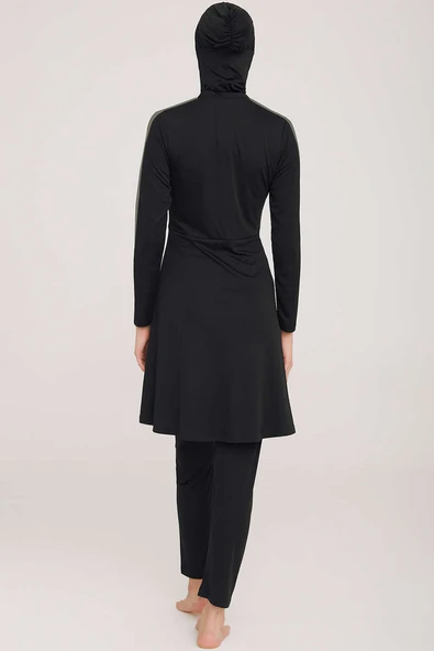 Metal Armalı Likralı Tesettür Mayo Siyah - 3