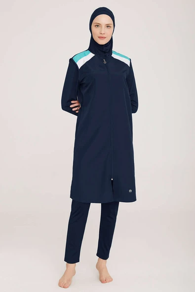 Omzu Şerit Detaylı Tesettür Mayo Koyu Lacivert - Resim 2