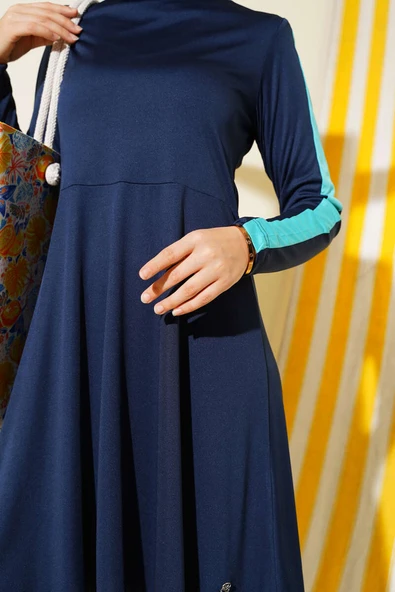 Metal Armalı Likralı Tesettür Mayo Koyu Lacivert - 4