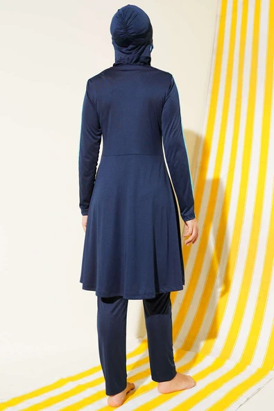 Metal Armalı Likralı Tesettür Mayo Koyu Lacivert - 3