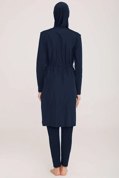 Omzu Şerit Detaylı Tesettür Mayo Koyu Lacivert - Resim 3