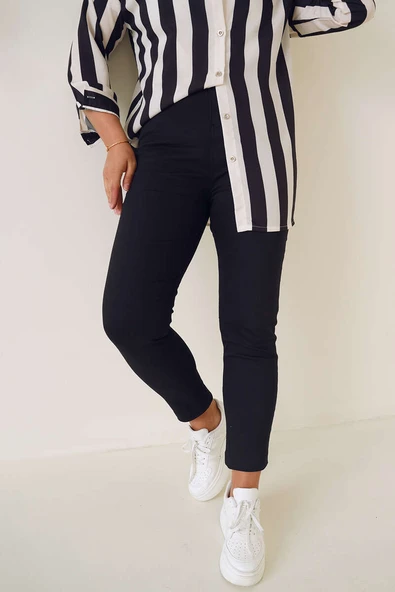 Likralı Büyük Beden Jean Pantolon Siyah - 2