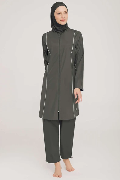 Metal Armalı Fermuarlı Tesettür Mayo Antrasit - 2