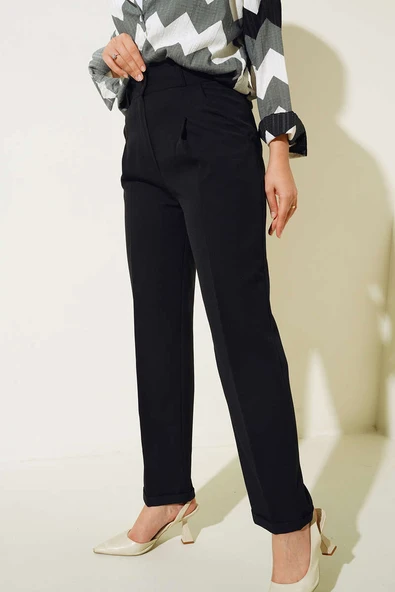 Yan Cep Pile Detaylı Duble Paça Pantolon Siyah - Resim 2