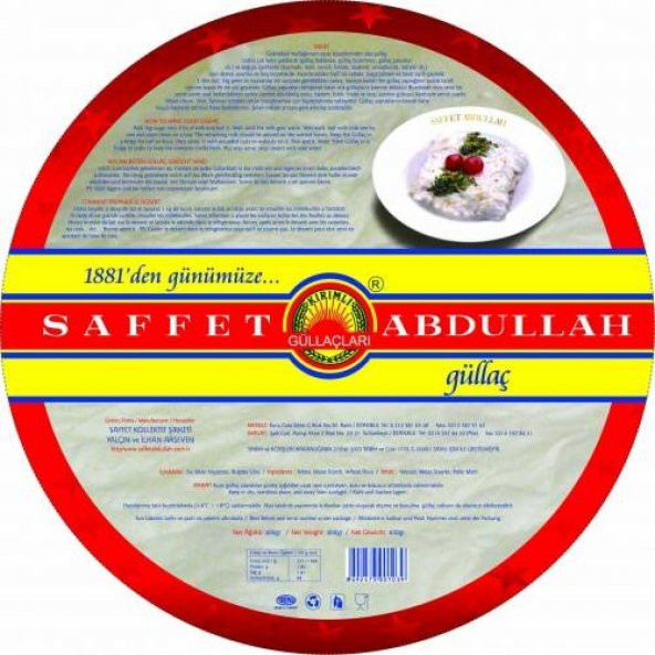 Saffet Abdullah Güllaç Tepsi Ambalaj 400 Gr X 10 Paket