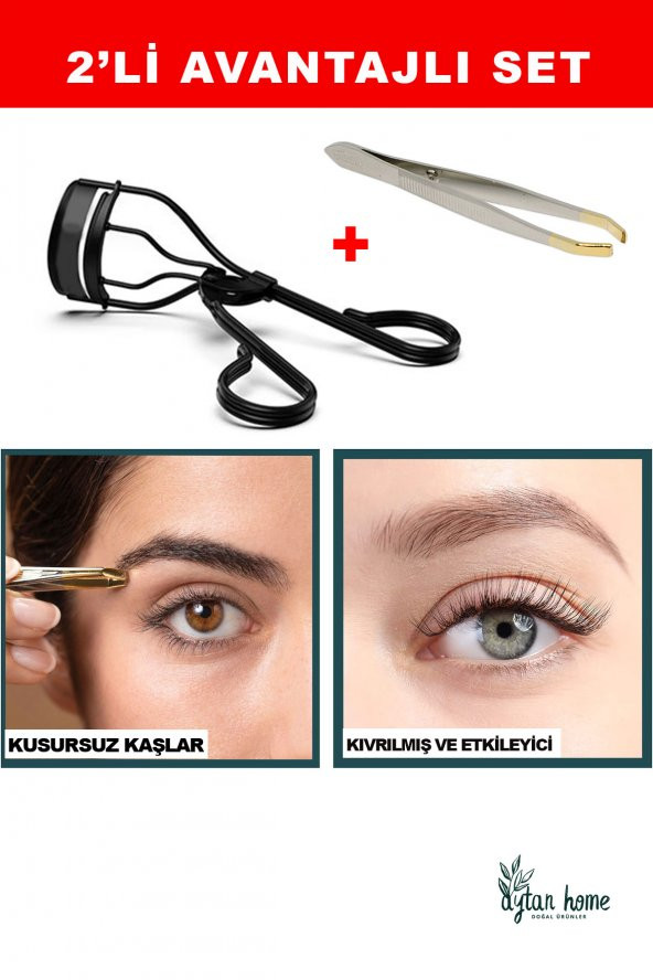 Kirpik kıvırıcı Makas + Çelik Cımbız 2li Avantajlı set (kaş kirpik bakım ürünleri) - 1
