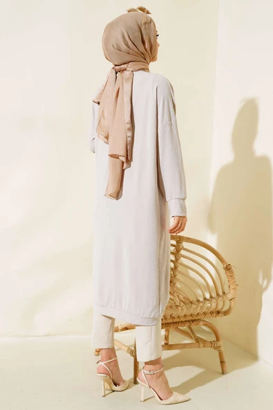 Önü Düğmeli Ayrobin Taş Uzun Hırka - 3