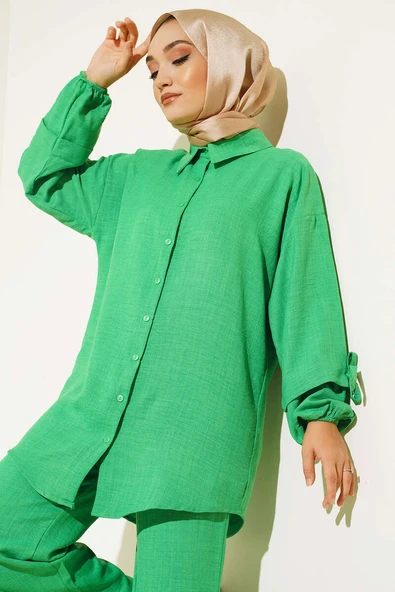 Düğmeli Keten İkili Takım Benetton - Resim 2