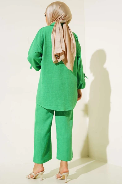 Düğmeli Keten İkili Takım Benetton - Resim 3