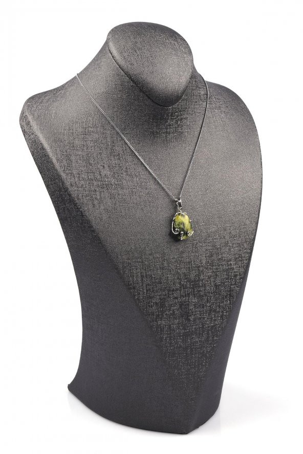 Yeşim Doğal Taş Gümüş Renkli Kolye - Resim 2